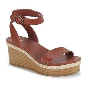 FRYE & CO Womens Livia Wedge Sandal Size 9 Espadrille Ankle Strap Platform Brown